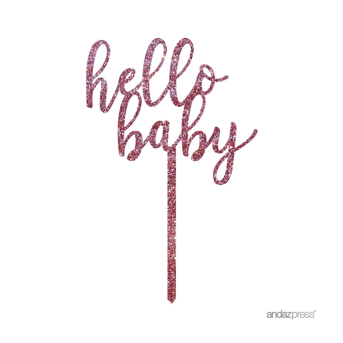 Baby Shower Hello Baby Glitter Acrylic Cake Toppers-Set of 1-Andaz Press-Gold-