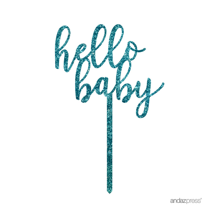 Baby Shower Hello Baby Glitter Acrylic Cake Toppers-Set of 1-Andaz Press-Gold-