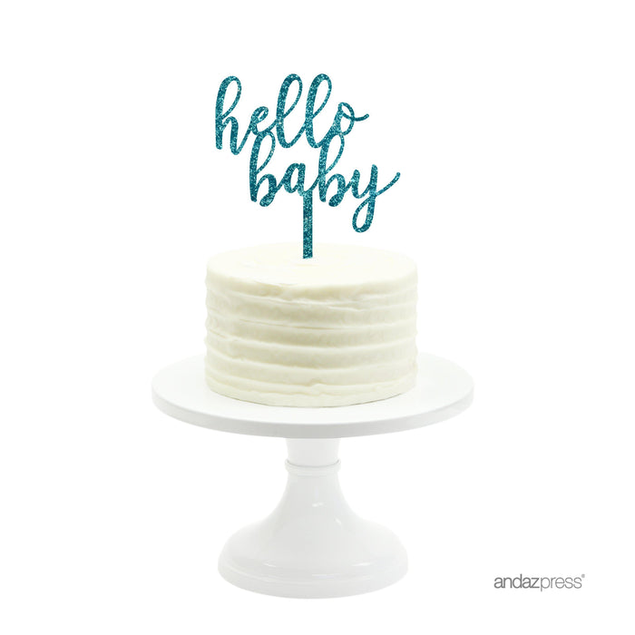 Baby Shower Hello Baby Glitter Acrylic Cake Toppers-Set of 1-Andaz Press-Gold-