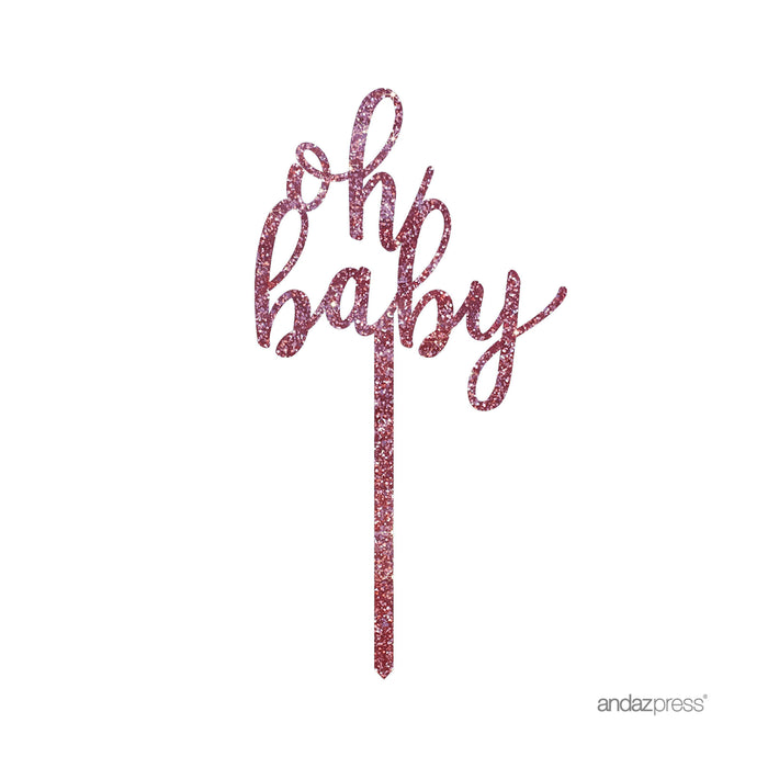 Baby Shower Oh Baby Glitter Acrylic Cake Toppers-Set of 1-Andaz Press-Gold-
