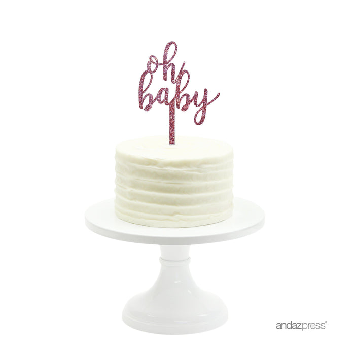 Baby Shower Oh Baby Glitter Acrylic Cake Toppers-Set of 1-Andaz Press-Gold-