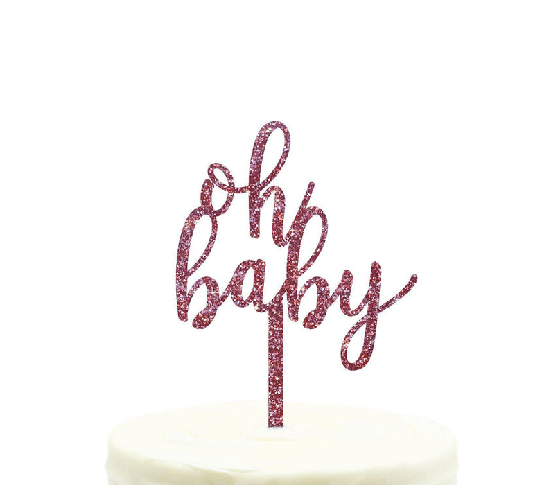 Baby Shower Oh Baby Glitter Acrylic Cake Toppers-Set of 1-Andaz Press-Gold-