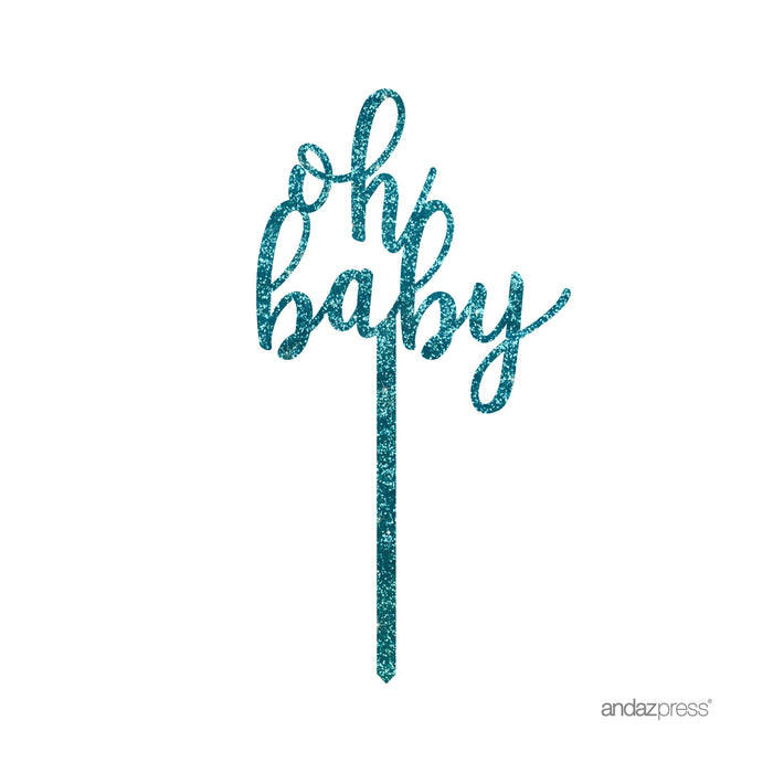 Baby Shower Oh Baby Glitter Acrylic Cake Toppers-Set of 1-Andaz Press-Aqua-
