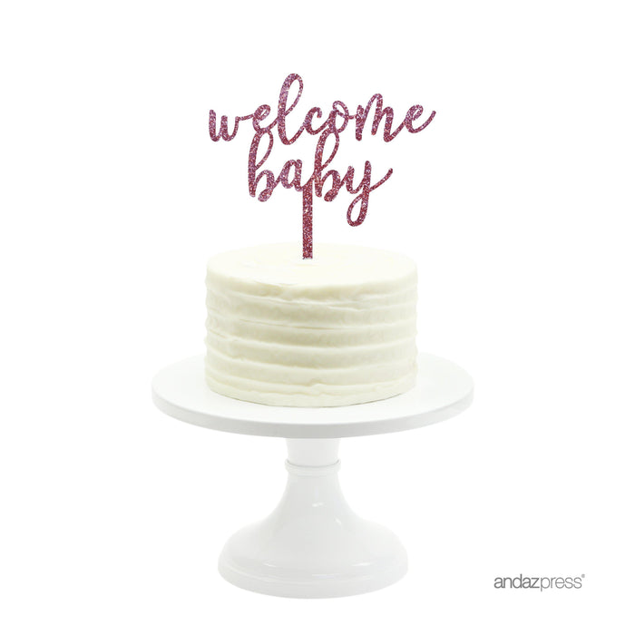Baby Shower Welcome Baby Glitter Acrylic Cake Toppers-Set of 1-Andaz Press-Gold-