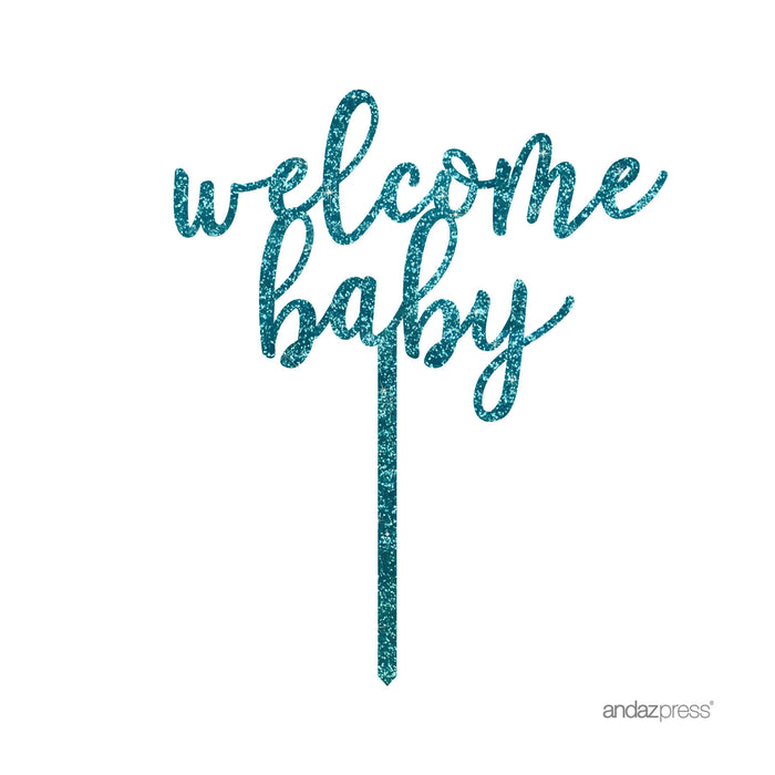 Baby Shower Welcome Baby Glitter Acrylic Cake Toppers-Set of 1-Andaz Press-Gold-