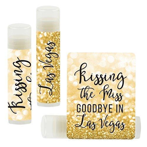 Bachelorette Faux Gold Glitter Shimmer, Lip Balm Favors-Set of 12-Andaz Press-Kissing The Miss Goodbye in Las Vegas-