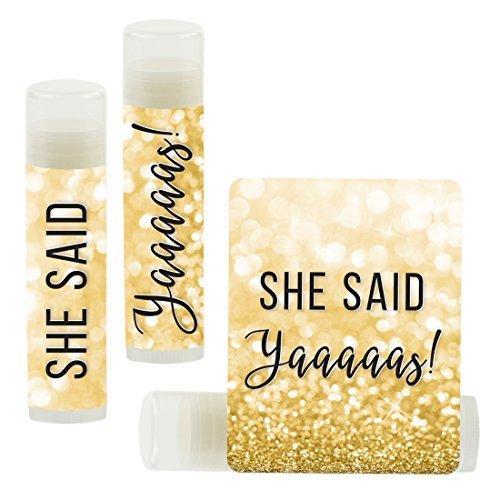 Bachelorette Faux Gold Glitter Shimmer, Lip Balm Favors-Set of 12-Andaz Press-She Said Yaaaaas!-