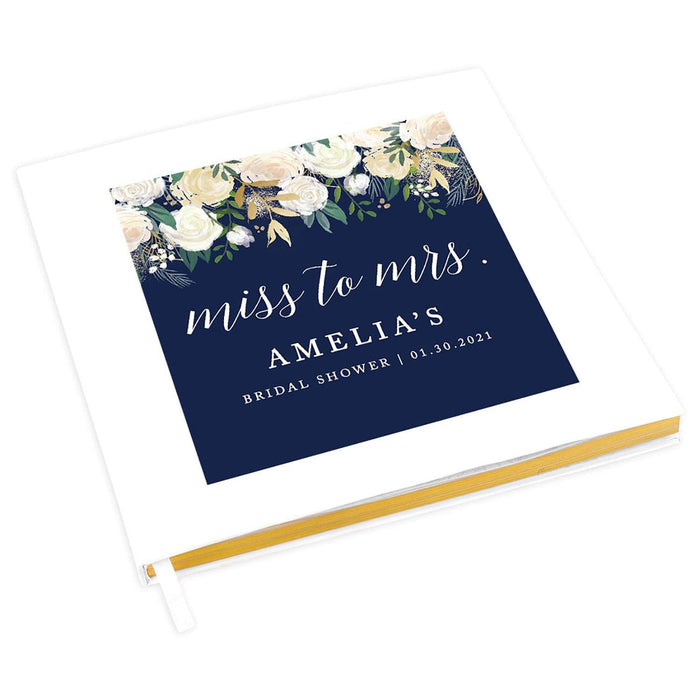 Bachelorette Party Notebook for Bridal Shower Guest Book – 12 Designs Available-Set of 1-Andaz Press-Navy Blue with White Florals Miss to Mrs-