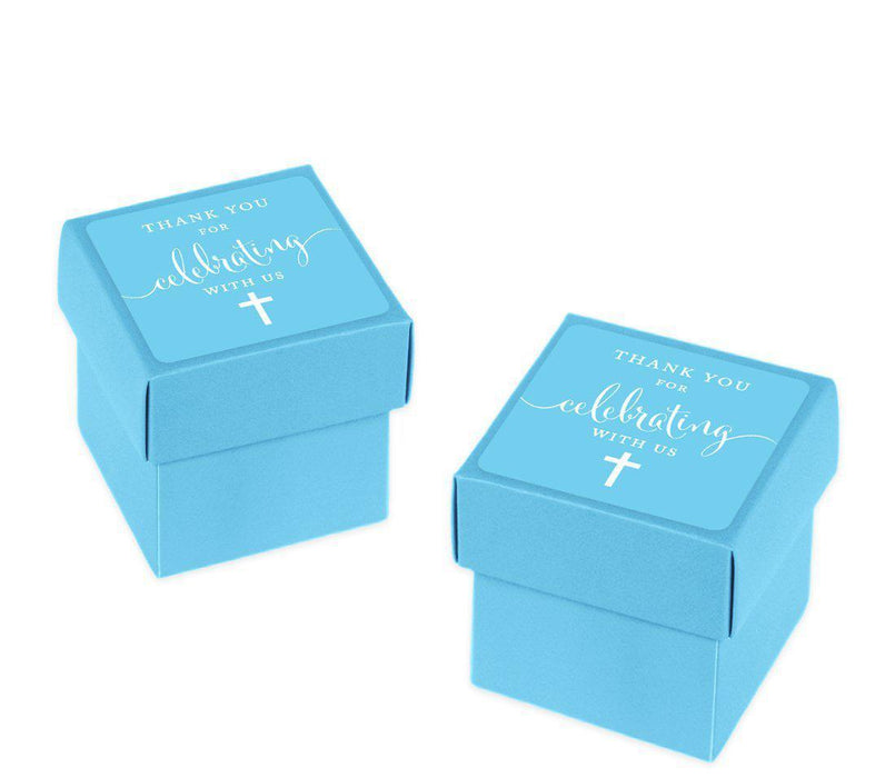Baptism & Christening Square Party Favor Boxes, Thank You for Celebrating With Us-Set of 20-Andaz Press-Baby Blue-