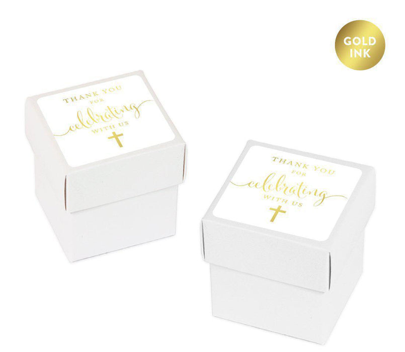 Baptism & Christening Square Party Favor Boxes, Thank You for Celebrating With Us-Set of 20-Andaz Press-Gold-