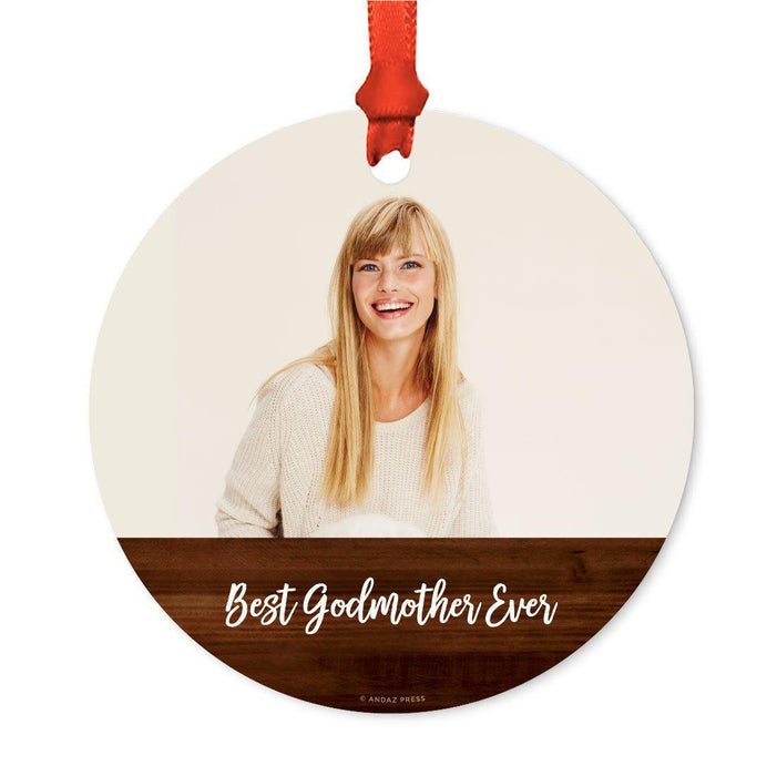 Best Collection, Photo Personalized Christmas Metal Ornament, Rustic Wood-Set of 1-Andaz Press-Best Sister Ever-
