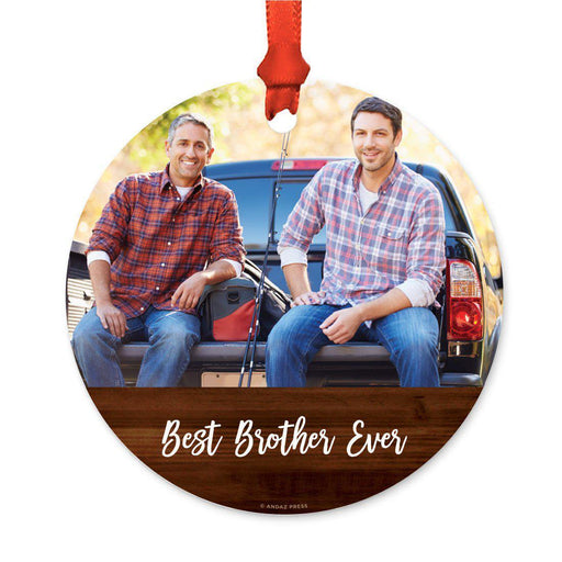 Best Collection, Photo Personalized Christmas Metal Ornament, Rustic Wood-Set of 1-Andaz Press-Best Brother Ever-