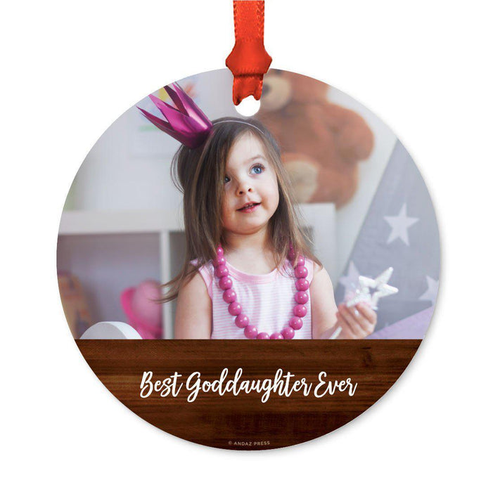 Best Collection, Photo Personalized Christmas Metal Ornament, Rustic Wood-Set of 1-Andaz Press-Best Goddaughter Ever-