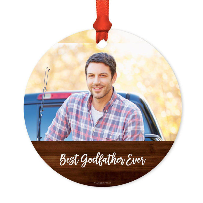 Best Collection, Photo Personalized Christmas Metal Ornament, Rustic Wood-Set of 1-Andaz Press-Best Godfather Ever-