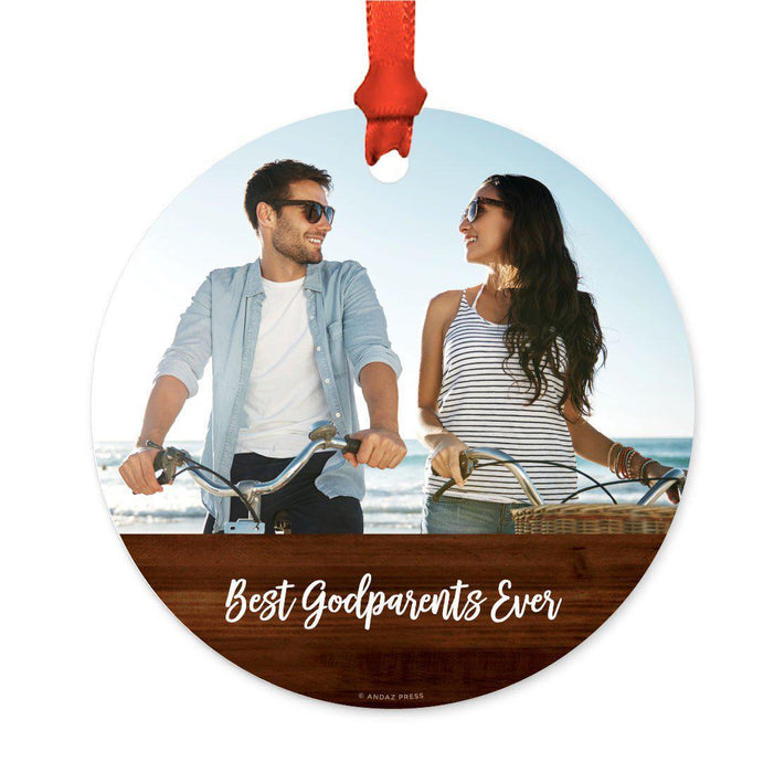 Best Collection, Photo Personalized Christmas Metal Ornament, Rustic Wood-Set of 1-Andaz Press-Best Godparents Ever-