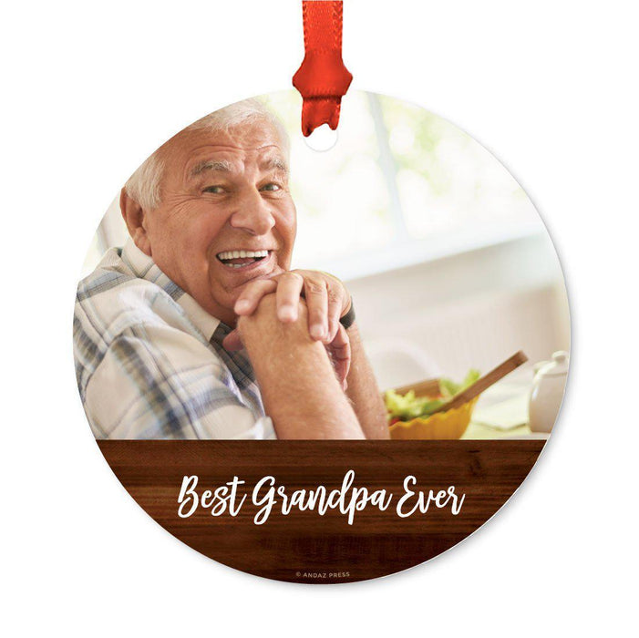 Best Collection, Photo Personalized Christmas Metal Ornament, Rustic Wood-Set of 1-Andaz Press-Best Grandpa Ever-