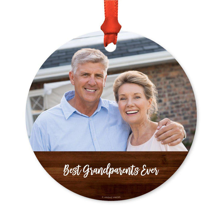 Best Collection, Photo Personalized Christmas Metal Ornament, Rustic Wood-Set of 1-Andaz Press-Best Grandparents Ever-