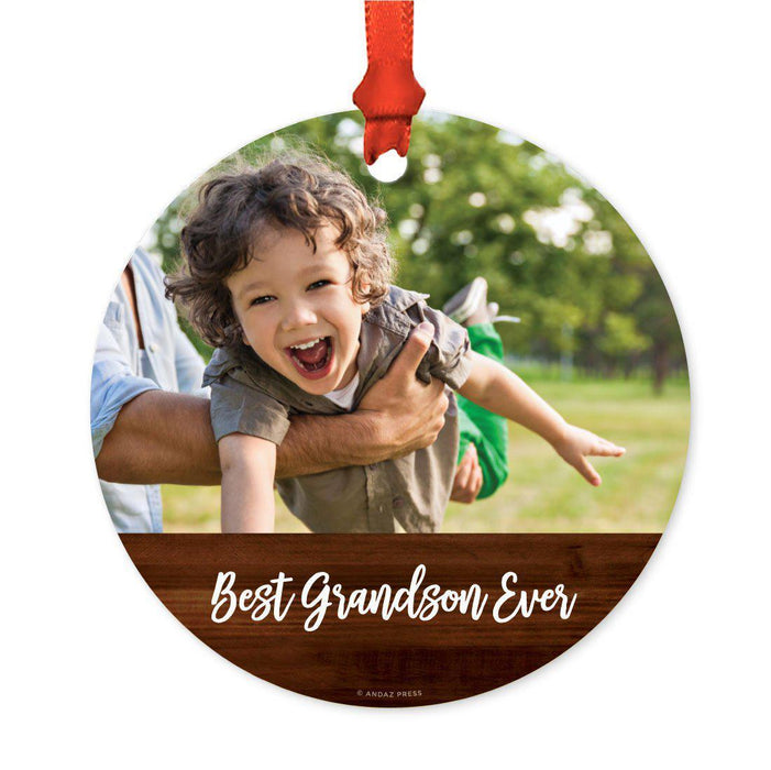 Best Collection, Photo Personalized Christmas Metal Ornament, Rustic Wood-Set of 1-Andaz Press-Best Grandson Ever-