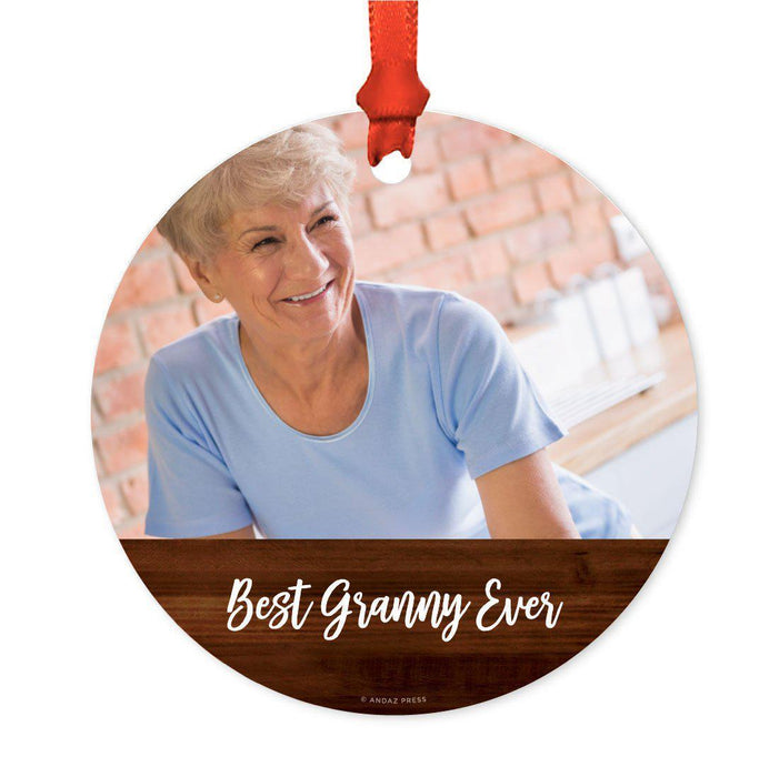 Best Collection, Photo Personalized Christmas Metal Ornament, Rustic Wood-Set of 1-Andaz Press-Best Granny Ever-