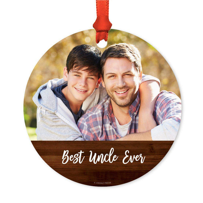 Best Collection, Photo Personalized Christmas Metal Ornament, Rustic Wood-Set of 1-Andaz Press-Best Uncle Ever-