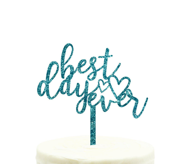 Best Day Ever Glitter Acrylic Wedding Cake Toppers-Set of 1-Andaz Press-Gold-