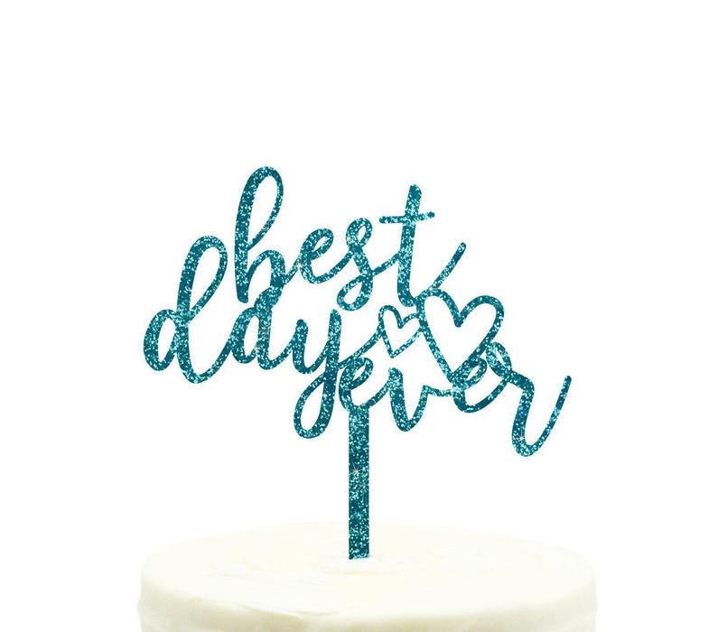 Best Day Ever Glitter Acrylic Wedding Cake Toppers-Set of 1-Andaz Press-Aqua-