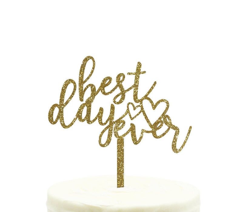 Best Day Ever Glitter Acrylic Wedding Cake Toppers-Set of 1-Andaz Press-Gold-