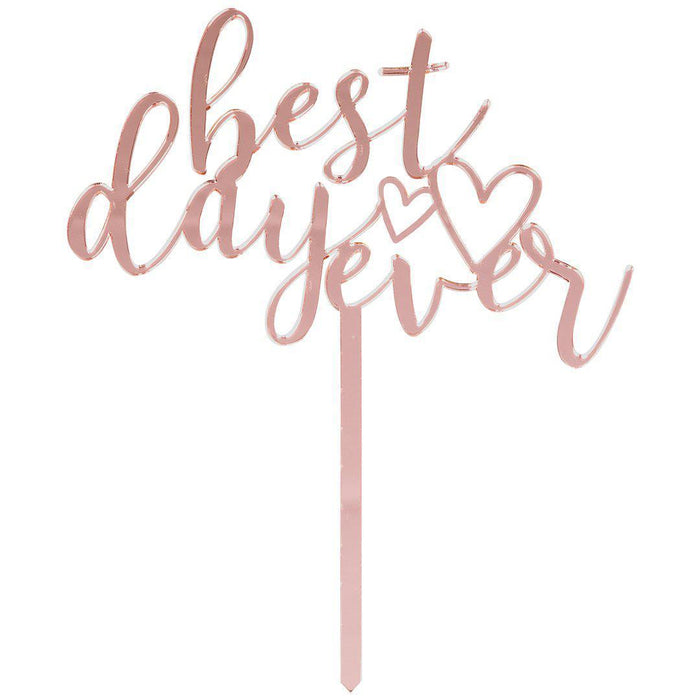 Best Day Ever Mirror Acrylic Wedding Cake Toppers-Set of 1-Andaz Press-Gold-