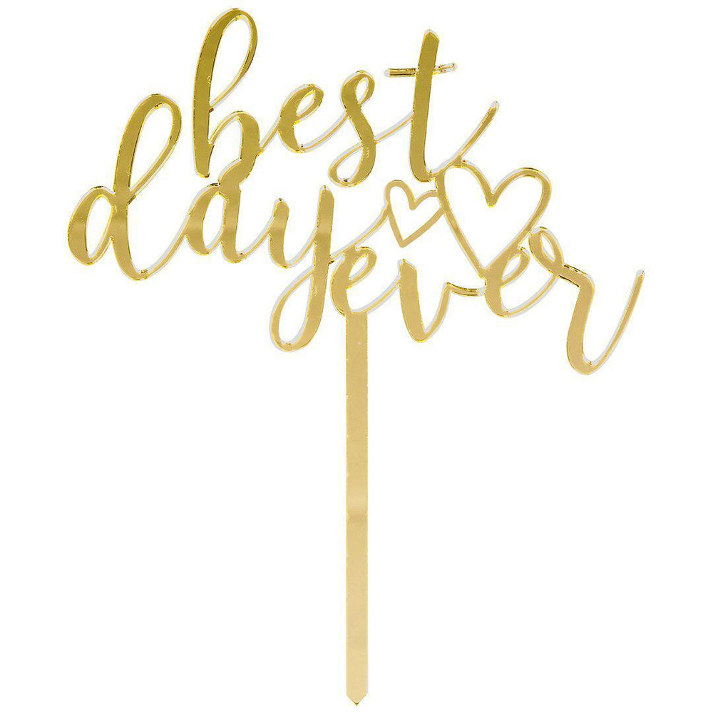 Best Day Ever Mirror Acrylic Wedding Cake Toppers-Set of 1-Andaz Press-Gold-