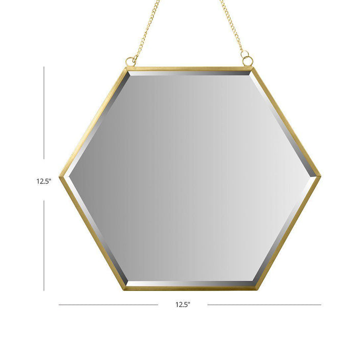 Beveled Hexagon Mirror for Wall Decor With Chain-Set of 1-Koyal Wholesale-Gold-
