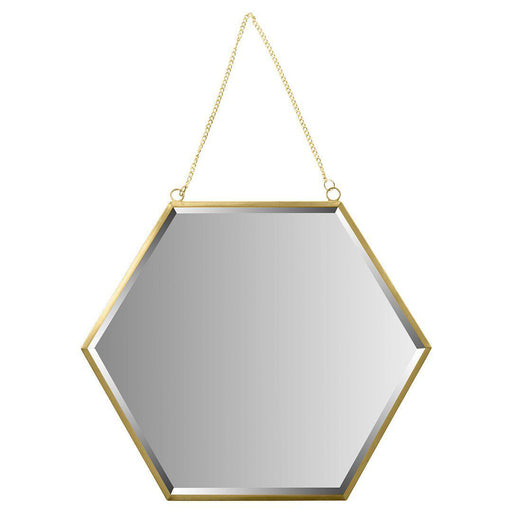 Beveled Hexagon Mirror for Wall Decor With Chain-Set of 1-Koyal Wholesale-Gold-