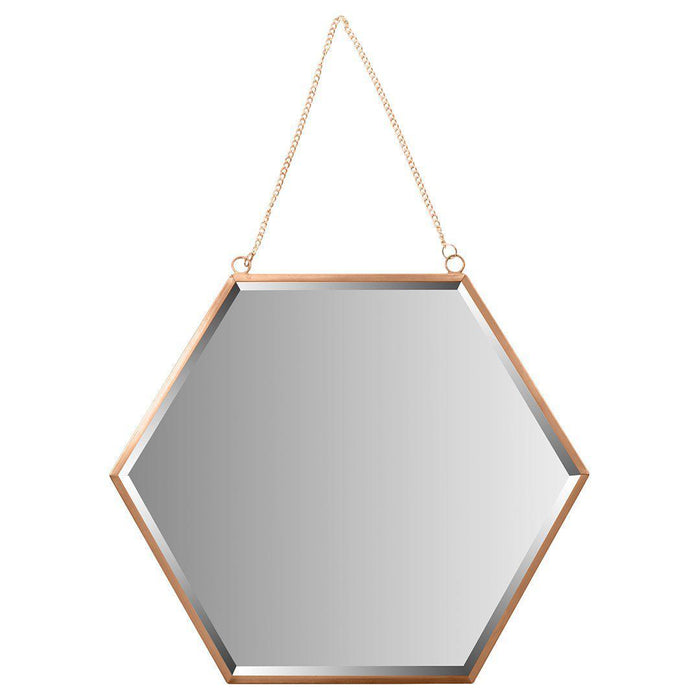Beveled Hexagon Mirror for Wall Decor With Chain-Set of 1-Koyal Wholesale-Rose Gold-