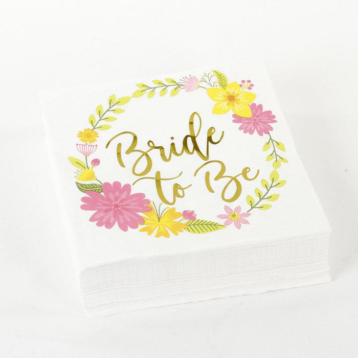 Beverage Paper Napkins Floral Wreath Bride to Be-Set of 50-Andaz Press-