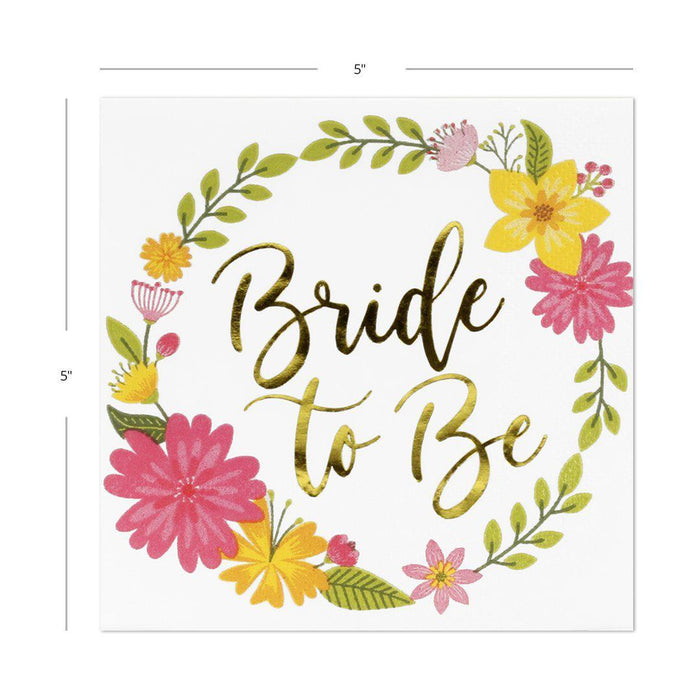 Beverage Paper Napkins Floral Wreath Bride to Be-Set of 50-Andaz Press-