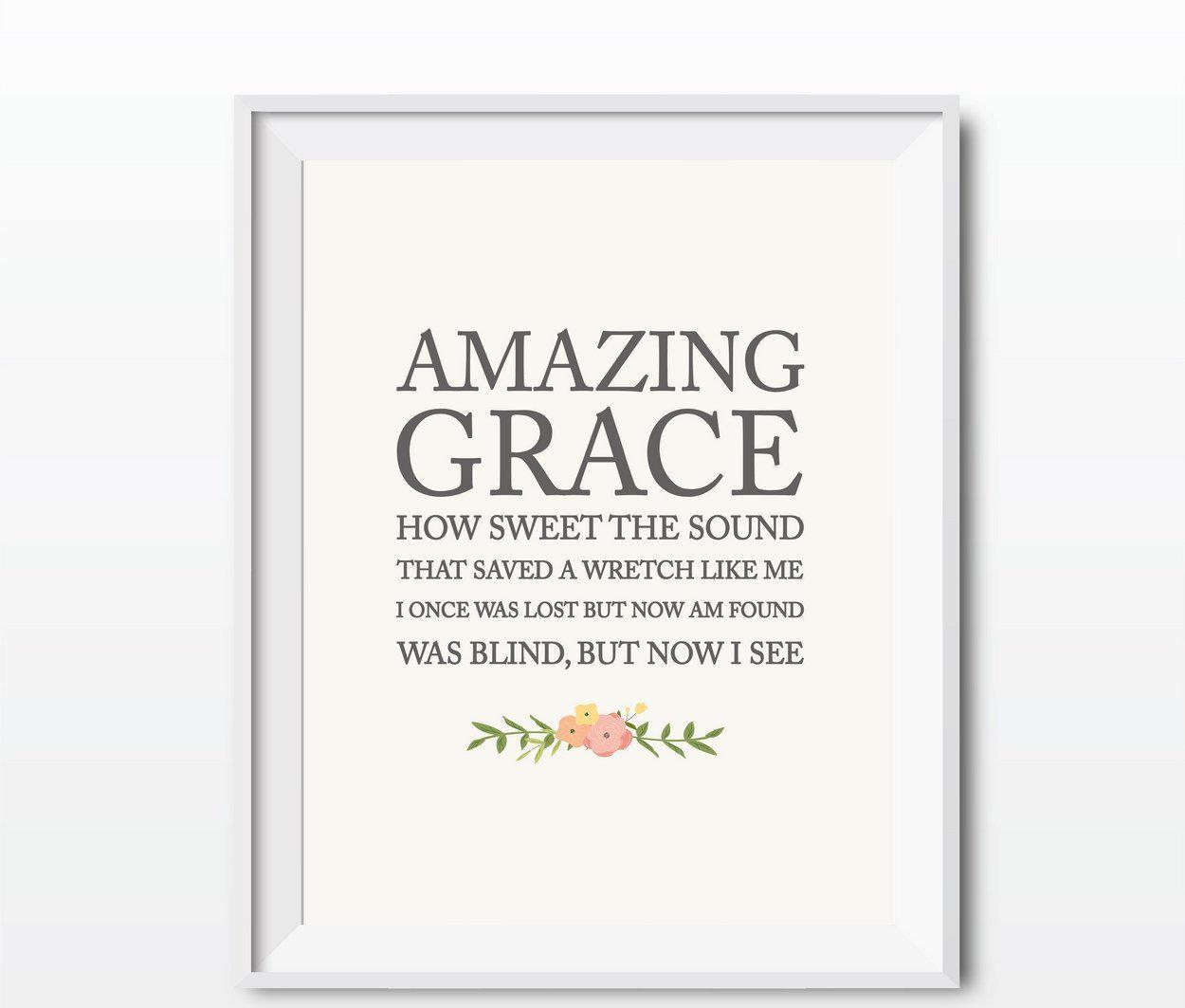 Bible Verses Religious Wall Art, Coral Pink Floral Roses-Set of 1-Andaz Press-Amazing Grace Hymn, Short Version-
