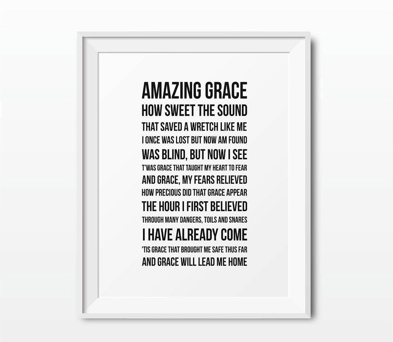 Bible Verses Religious Wall Art, Modern Black and White-Set of 1-Andaz Press-Amazing Grace Hymn, Short Version-