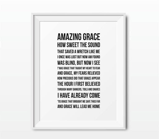 Bible Verses Religious Wall Art, Modern Black and White-Set of 1-Andaz Press-Amazing Grace Hymn, Long Version-