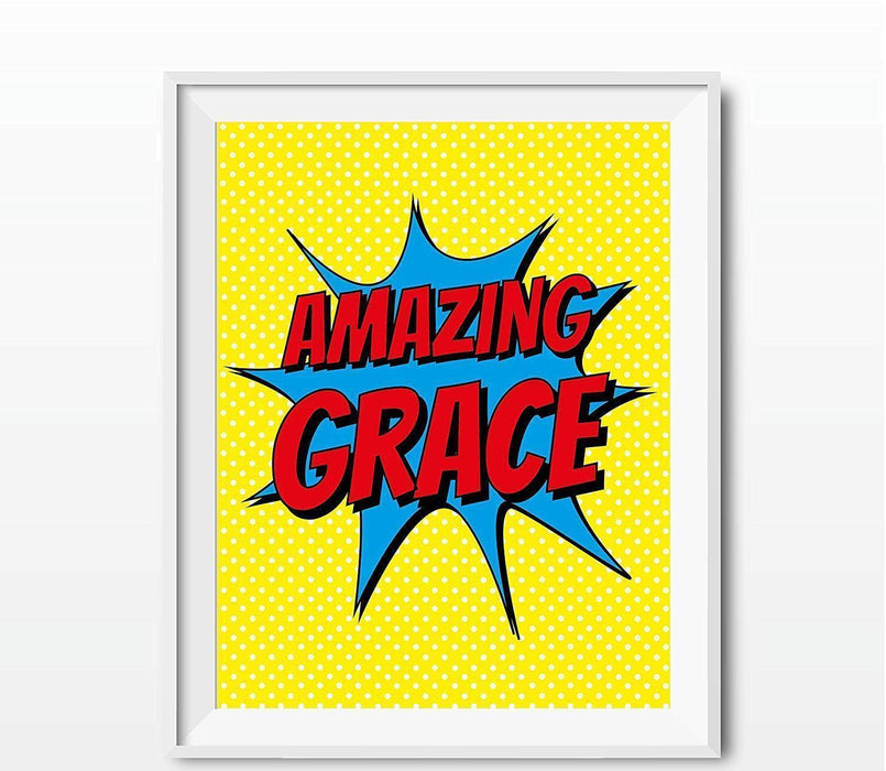 Bible Verses Religious Wall Art, Superhero Pop Art-Set of 1-Andaz Press-Amazing Grace, For Kids Room, Nursery-