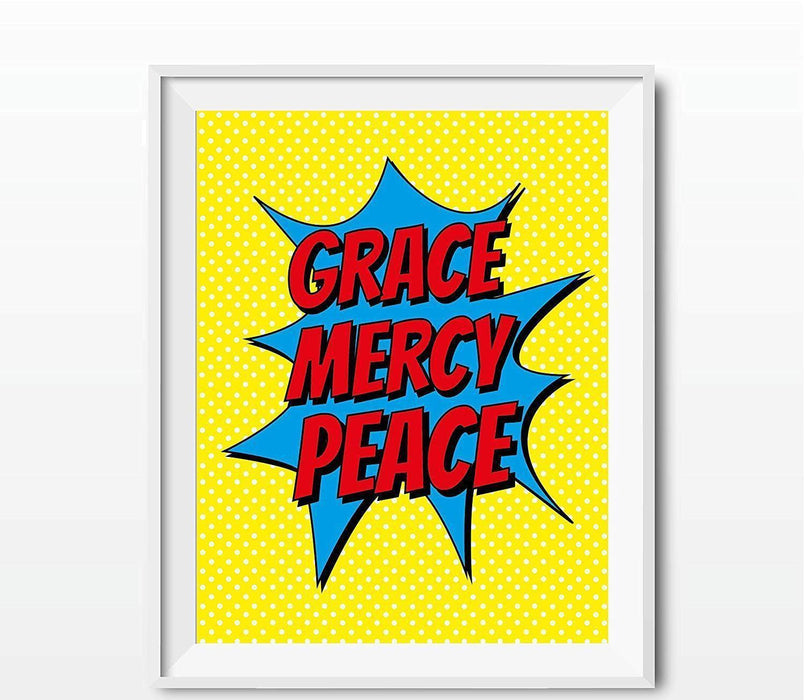 Bible Verses Religious Wall Art, Superhero Pop Art-Set of 1-Andaz Press-Grace Mercy Peace, Bible 2 Timothy 1:2-