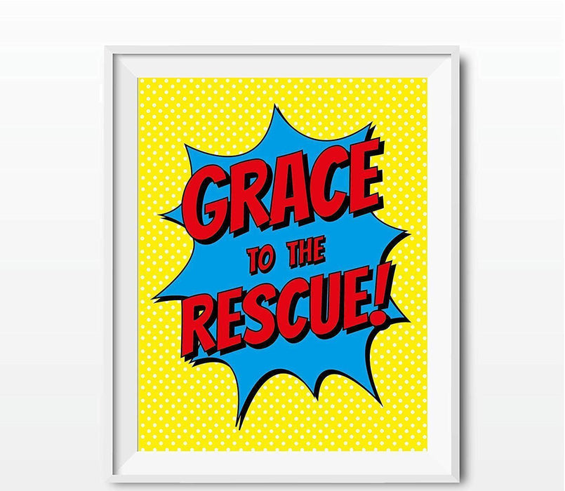 Bible Verses Religious Wall Art, Superhero Pop Art-Set of 1-Andaz Press-Grace to the Rescue-