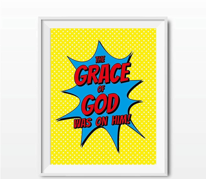 Bible Verses Religious Wall Art, Superhero Pop Art-Set of 1-Andaz Press-The Grace of God Was on Him, Bible Luke 2 40-