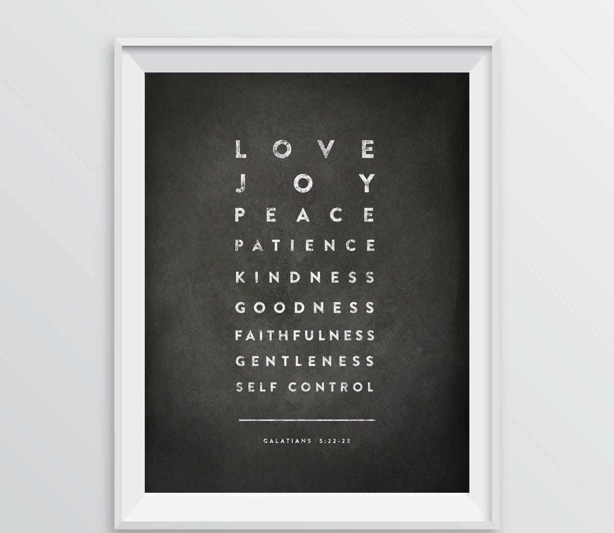 Bible Verses Religious Wall Art, Vintage Chalkboard-Set of 1-Andaz Press-Love Joy Peace Patience Kindness, Galatians 5:22-23-