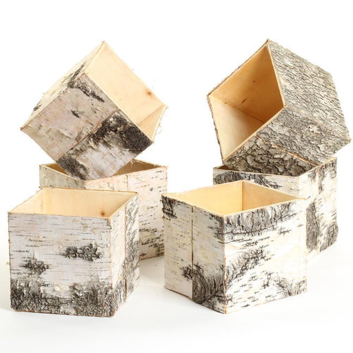 Birch Wood Square Cube Vases-Set of 6-Koyal Wholesale-4" x 4" x 4"-