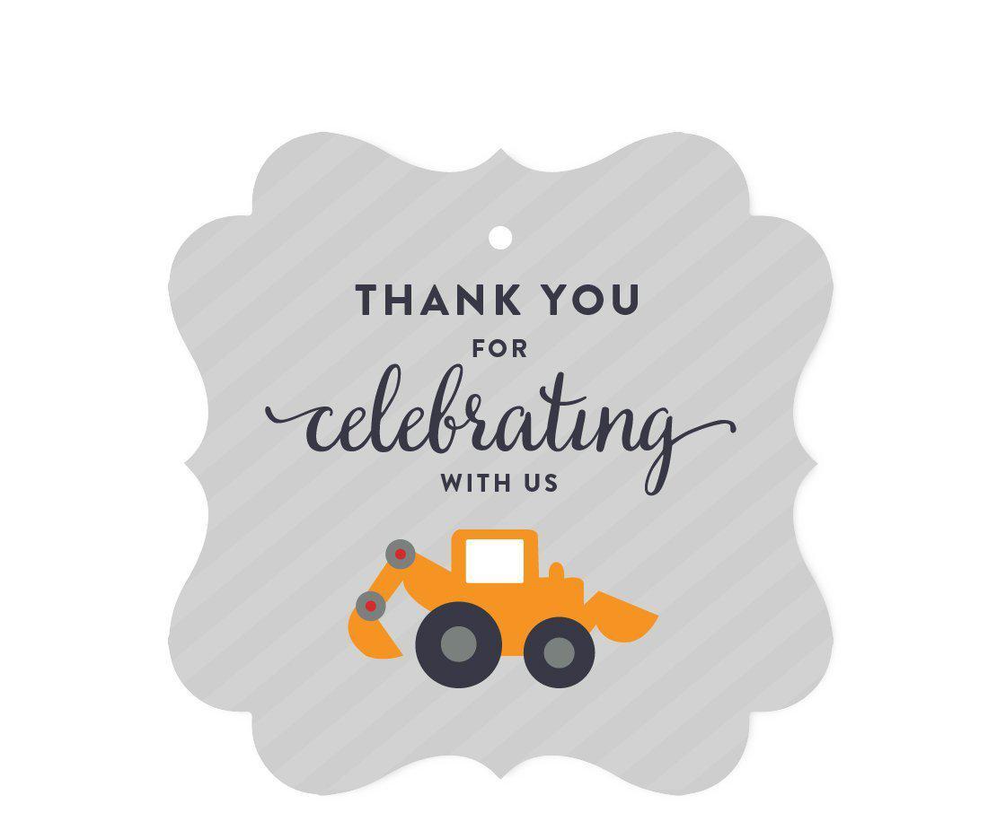 Birthday Fancy Frame Favor Gift Tags, Construction Truck Digger Excavator-Set of 24-Andaz Press-