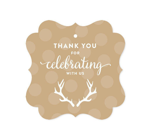 Birthday Fancy Frame Favor Gift Tags, Tan Deer Antlers-Set of 24-Andaz Press-