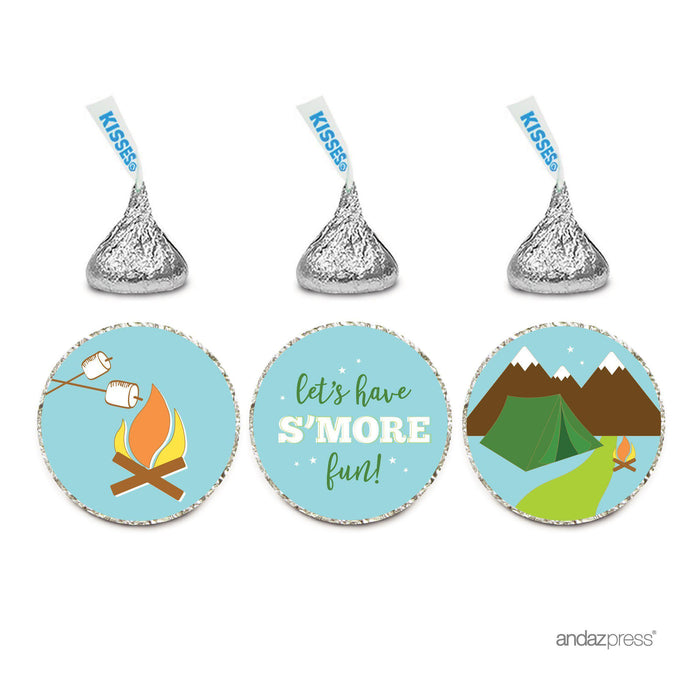 Birthday Hersheys Kisses Stickers-Set of 216-Andaz Press-Camping Tent Mountains Let's Have S'more Fun!-