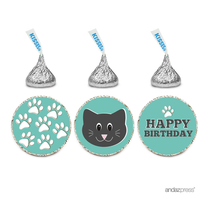 Birthday Hersheys Kisses Stickers-Set of 216-Andaz Press-Cat Happy Birthday-