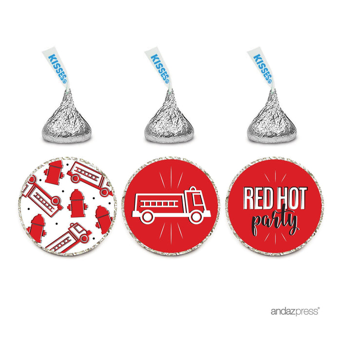 Birthday Hersheys Kisses Stickers-Set of 216-Andaz Press-Firetruck and Fire Hydrant-