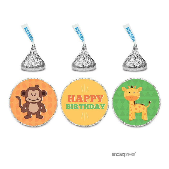 Birthday Hersheys Kisses Stickers-Set of 216-Andaz Press-Giraffe and Lion Happy Birthday-