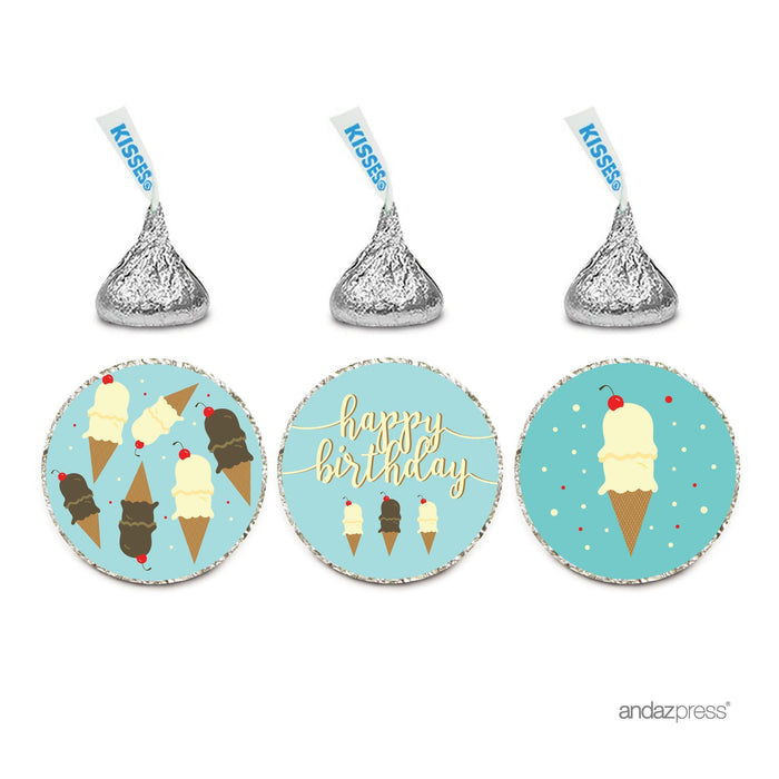 Birthday Hersheys Kisses Stickers-Set of 216-Andaz Press-Ice Cream Cone and Sprinkles Happy Birthday-
